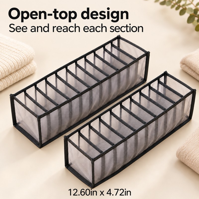 11-Grid Drawer Organizer for Underwear & Socks – 2 Pack