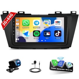 2G+64G Android Car Stereo for Mazda 5 2010-2015 Upgrade Radio Replacement with Wireless Apple CarPlay, Android Auto Bluetooth Mirror Link GPS Navigation Head Unit WiFi FM/RDS SWC Backup Camera Mic