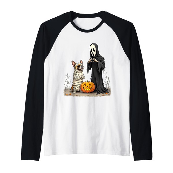 Spooky Ghost French Bulldog Mummy Dog Halloween Costume Raglan Baseball