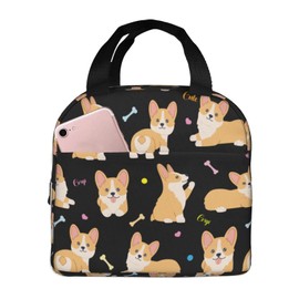 Zminciu Cute Corgi Dog Lunch Bag Reusable Zipper Closure Leakproof Insulated Lunch Box Cooler Tote Bag Food Container Snack Bag