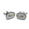 Enamelled Trumpet oval silver-plated torpedo cufflinks in padded gift box