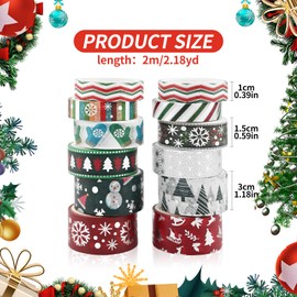 12 Rolls Christmas Washi Tape Set,DIY Christmas Aesthetic Gold Foil Washi Tape Sticker,Xmas Designs Arts Craft Tape Decorative Holiday Strip Tapes Sticker for Scrapbooking,Stationery,Gift Wrapping