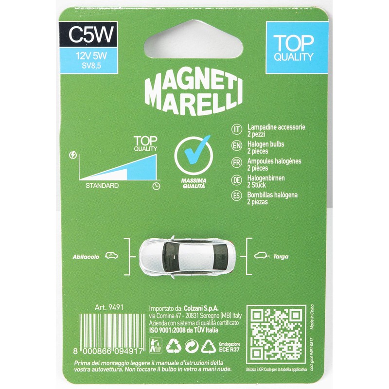 Magneti Marelli 070.0000009491 C5W Pair Car Festoon Bulb 12 V