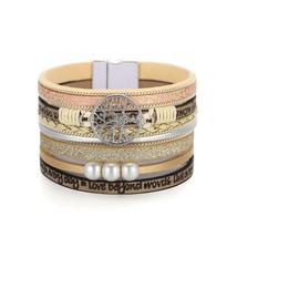 GMXLin Family Tree of Life Leather Wrap Bracelet Women Girl Yellow Multi-Layer Layered Bracelets Cuff Boho Wristband Bracelets for Sister Daughter Best Friends