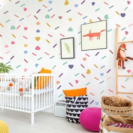 Lunhoo Colorful Heart Wall Sticker, Sprinkle Confetti Wall Decals, Removable Wall Decals for Bedroom, Classroom, Playroom, Nursery (110 pcs Hearts and 300 pcs Confetti Strip)