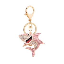 Medifier Sparkling Cute Keychains Rhinestone Charms Shark Key Ring for Girlfriend Women Teen Girls Adults Crystal Pendant Keyring Key Chain for Purse Bag Car Keys Creative Gift Pink