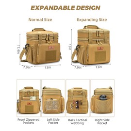 Expandable XLarge Tactical Lunch Box for Adults, Waterproof Insulated Lunch Bag with Lots of Storage Space, Durable Cooler Bag for Men Women Work Outdoor Picnic Trips, 22L(Brown), HSHRISH