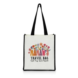 QIONGQI Mamaw Gifts: Floral Grandma Gifts - Medium Canvas Tote Beach Reusable Grocery Shopping Bags for Mothers Day, Retirement, Birthday & Thank You