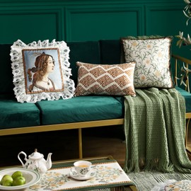 patdrea Designer Vintage Throw Pillow Covers,Luxury Soft Dutch Velvet Pillows Cover with Oil Painting and Birds Floral Pattern,Farmhouse Decorative Cushion for Couch,Bed,Living Room, Set of 4