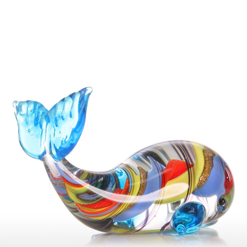 Tooarts Figura de ballena colorida de cristal soplada a mano