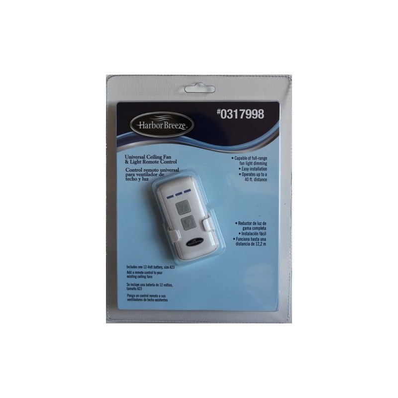 Harbor Breeze Universal Ceiling Fan & Light Remote Control +