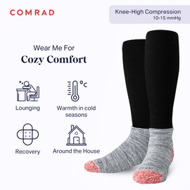 Comrad CozyGrip Slipper Socks - 10-15mmHg Graduated Compression Socks, (Black, Large) - Dual-Layer Knee High Socks with Anti-Slip Grips for All-Day Wear & Around-the-House Comfort