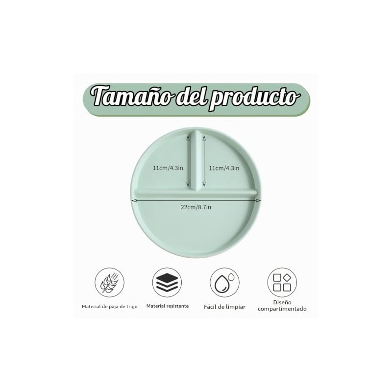Juego de platos redondos de plástico de trigo de 9