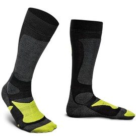 Piarini 2 pairs of unisex ski socks for men, women and children for winter sports snowboard breathable socks knee socks thermal socks function socks outdoor socks made from Merino wool. - Black with green