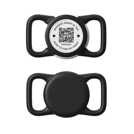 QR Code Airtag Holder, Scan QR Code Send Location Alert Email, Waterproof Full Body Protection Anti-Lost Air Tag Case, Airtag Accessories for Dog, Cats, Collar, Backpack (Black, Regular)