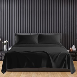 Sunshine Comforts Egyptian Cotton Flat Sheets Breathable, Anti Wrinkle, Shrink and Fade Resistant 200 Thread Count Bed Sheets Double Bedding & Linen- Black Bedding Double 240 x 254cm Double Flat Sheet