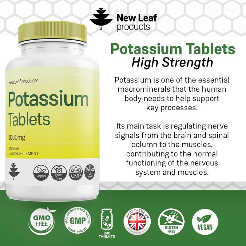 Potassium Supplements 1000mg, 240 Vegan Potassium Tablets Mineral Electrolytes Supplement