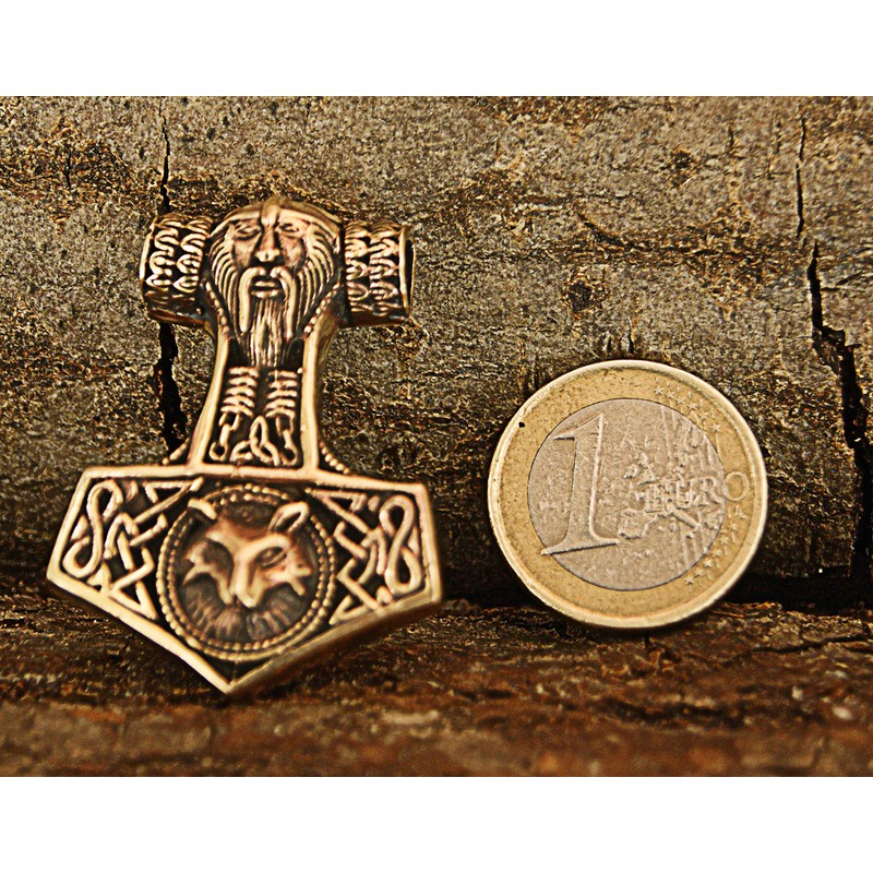 Large Thor's hammer Pendant from Bronze with Cotton ribbon