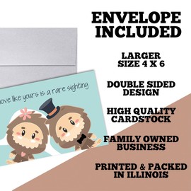 Funny Wedding Card for Newlyweds – Rare Sighting Silly Big Foot Themed Greeting for Bride and Groom Wedding Day- Congratulations to the Happy Couple 4X6 inch Card with Silver Envelope Included
