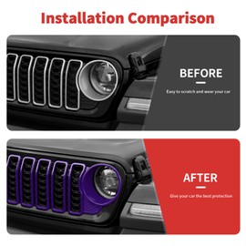 SQQP Front Grille Grill Insert+Headlight Turn Light Cover Trim Compatible with 2024-2025+ Jeep Wrangler JL JLU & Gladiator JT Exterior Accessories,Not Fit for JL Sport & Sports (Purple)