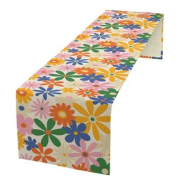 Retro Flower Table Runner, 70s 60s Vintage Groovy Daisy Flowers Boho Hippie Bright Colorful Floral Print Table Runner for Party Picnic Dining Room Kitchen 13x70 Inch
