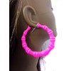 Large Bamboo Color Hoop Earrings 3.5 Inch Hot Pink Bamboo