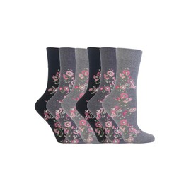 Gentle Grip - 6 Pack Womens Non Elastic Loose Top Patterned Cotton Rich Socks (4-8 uk, GG45)