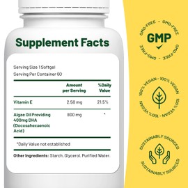 Vegan Vitality Omega 3 Algae Oil : 400mg DHA - for Heart, Joints, Brain Health, High Strength 180 Softgel Tablets, 6 Months Supply. Vegan Vitality's Algae Omega 3 - Vegans, Vegetarians DHA Supplement