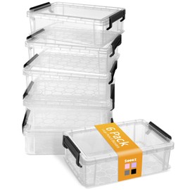 Sooez 6 Pack Extra Large Pencil Box, Plastic Pencil Case Crayon Box Bulk, Clear Marker Organizer Plastic Containers with Lid, Stackable Storage Box for Craft, Pen, Art, School Supply, Black