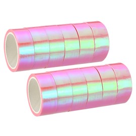 PATIKIL Metalized Tape 0.59 Inch x 5.5 Yards, 12 Roll Self Adhesive Holographic Foil Mirror Metallic Masking Sticker for DIY Art Craft Wrapping Decoration, Pink