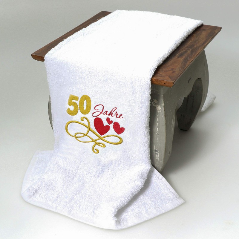 Abc Casa Gift Towel for 50th Birthday with Embroidered Hearts