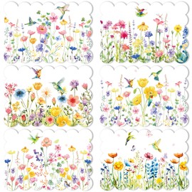Qinyoung 6 Pcs Watercolor Flowers Spring Placemats 12 x 17 Inches Summer Plastic Placemats Set of 6 Wipeable Floral Table Vinyl Placemats for Dining Kitchen Indoor Outdoor Party Holiday Decoration