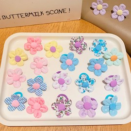 10PCS Blue Baby Kids Small Pony Tails Hair Ties，Kids Elastic Hair Ties，Flower Hair Ties For Girls，Cute Hair Ties Toddler Hair Accessories For Girls，Baby Hair Ties No Damage