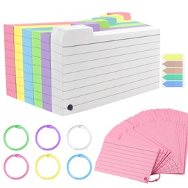 300 Pack Index Cards, 3" x 5" Ruled Index Cards with Ring, Colored Lined Flash Cards, Both Sides Note Cards Study Cards, Memo Scratch Pad for Office School Home (6 Colors)…