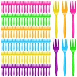 Tioncy 360 Pcs Rainbow Disposable Plastic Forks Bulk Colorful Disposable Cutlery Neon Plastic Forks for Holiday Party Picnics Restaurant Outdoor Events(Rose Red,Orange,Yellow,Green,Blue,Purple)