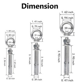Shoulder Eye Bolts, Heavy Duty Eyebolts 304 Stainless Steel Wall Concrete Anchors Screw Expansion Bolts with Nuts Eye Hooks Fastener for Ceiling Concrete Masonry (5/16inch(M8)-5PCS)
