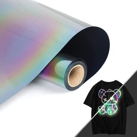 HTVVETUR Reflective Rainbow HTV Heat Transfer Vinyl Roll 12 Inch by 5 Feet Iron on DIY for T-Shirt PU Stretch Elastic HTV Vinyl (Reflective Rainbow, 5FT)