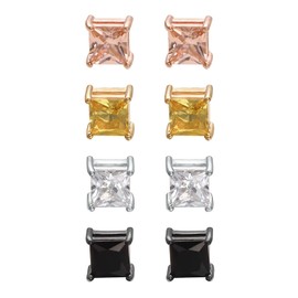 Airokiy 4 Pairs of Magnetic Stainless Steel Clip-On Earrings Women's Fashion Jewellery Cubic Zirconia Set Magnetic Stud Earrings, Cubic Zirconia, No Gemstone