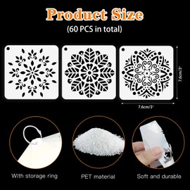 OOTSR Mandala Stencils Set, 7.62 cm Drawing Painting Stencils, DIY Stencils, Plastic Templates for Scrapbooking, Wood, Floor, Furniture, Tiles, Canvas Decoration, Pack of 60
