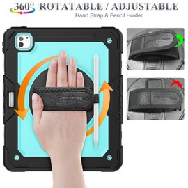 SEYMAC stock SEYMAC stock for iPad Pro 13 inch Case 2024 (M4), Heavy Duty Shockproof Cover with Screen Protector, 360 Rotating Stand/Hand Strap, Pencil Holder & Shoulder Strap for iPad Pro 13 Case, Skyblue