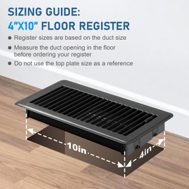 CASAJOY 4 Pack Floor Vents Floor Registers 4x10 inch,Heavy Duty Floor Air Vent Covers for Home Floor Wall, Rust Proof Finish Registers Grilles & Vents(Black)
