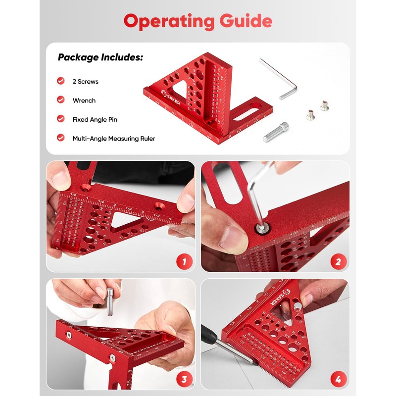 3D Multi-Angle Measuring Square Ruler, Aluminum Alloy Carpenter Square, 0-90°