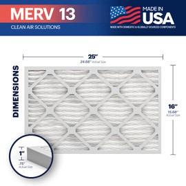 BNX TruFilter 16x25x1 MERV 13 (12-Pack) AC Furnace Air Filter - MADE IN USA - Electrostatic Pleated Air Conditioner HVAC AC Furnace Filters - Removes Pollen, Mold, Bacteria, Smoke