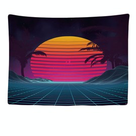 Ulticool - Neon Retro 80s Vintage Palm - Tapestry - 200 x 150 cm - Large Wallpaper - Poster Decoration - Eighties - Years 80s Accessories Decoration - Cloth - Accessories for Bedroom Living Room