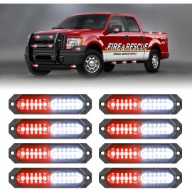 1200T Emergency Strobe Grille Lights 8pcs 12 LED Sync Safety Warning Flashing Light Ultra Slim Surface Mount OLIVERLight Color: Red/white, Rated Power: 12, Beam Angle: Spot