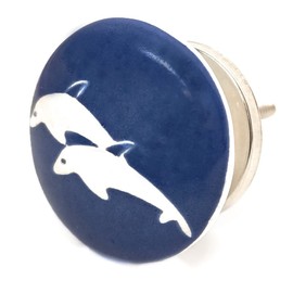French Furniture Fittings Set of 6 Ceramic Knobs (FFF) - Kitchen Cabinet Cupboard Door knobs, Drawer Handles - Blue Sea Dolphins - Vintage Shabby Chic 38mm
