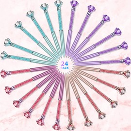 Gersoniel 24 Pcs Big Crystal Diamond Pens Diamond Top Pens Bling Ballpoint Pen Black Ink Rhinestones Pen for Women School Office Supplies Christmas Wedding Birthday Present, 4 Colors(Glitter Style)
