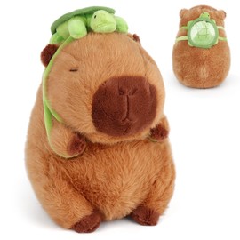 HIULLEN Stuffed Capybara Animal Doll, 23cm Capybara Plush Toy Carrying Turtle, Simulation Soft Capybara Toy, Cute Realistic Capybara Rodent Plush Pillow Birthday Gift for Kids