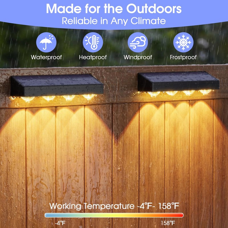 ShineTech Solar Fence Lights Outdoor Waterproof, 3-Color Lighting Modes LED