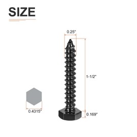 DTGN 1/4" x 1-1/2" Hex Lag Bolts - 20 Pack - for Woodworking, Furniture - 304 Stainless Steel Full Thread Hexagon Head Lag Screws for Wood - Black